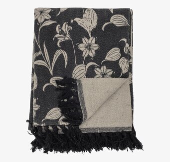 Pläd Mali Svart/Natur från Bloomingville med blommönster
