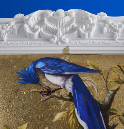 Tavla Vogi från Werner Voss med blåmes på gren och vit ram