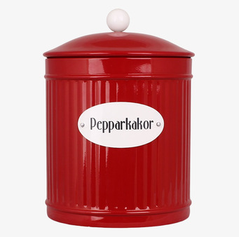 Bild av traditionell röd plåtburk med pepparkakor