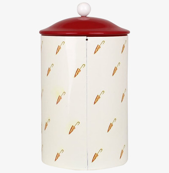 Bild av en lekfull plåtburk med paraplymönster