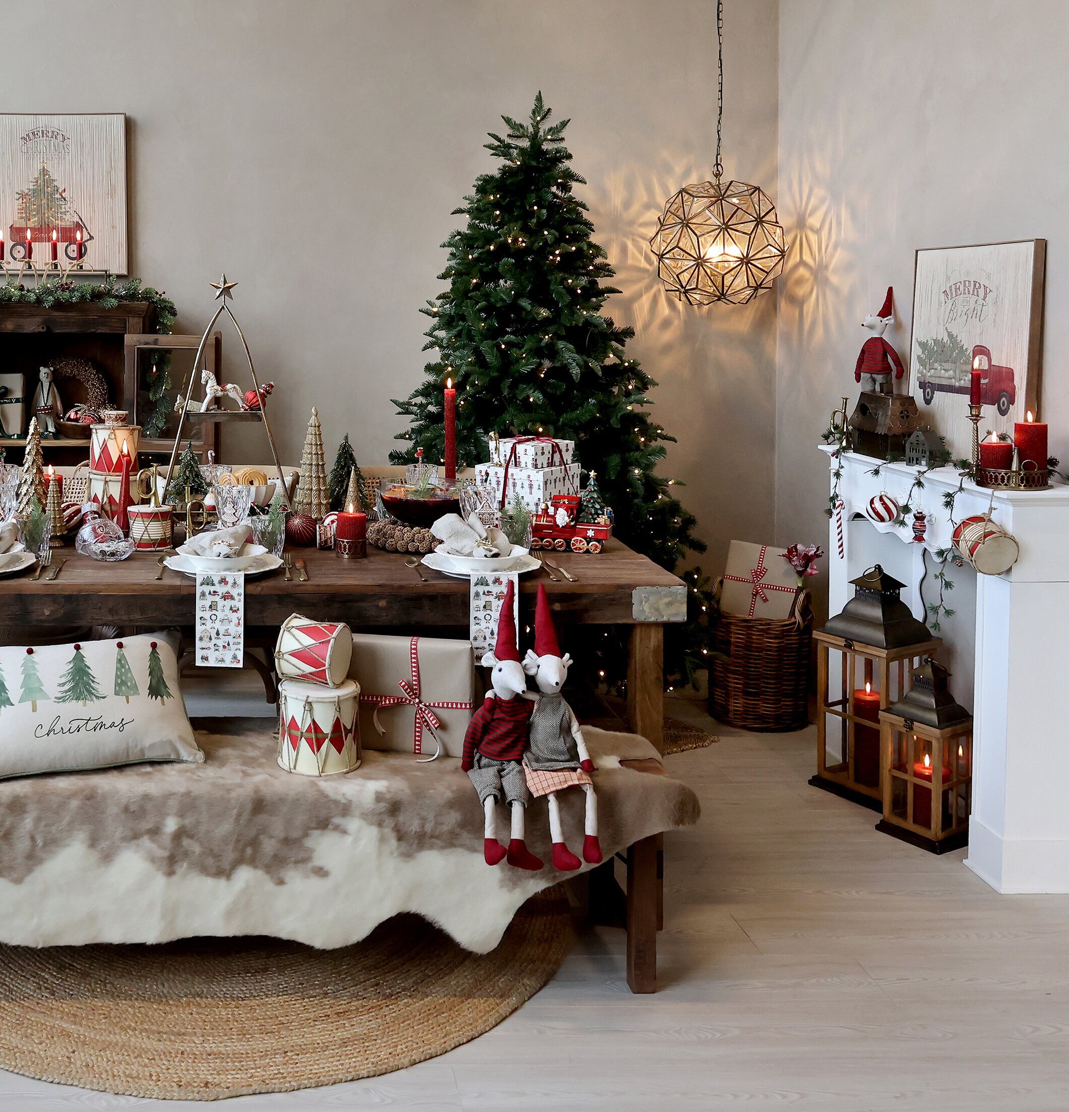 Tavla LED Merry & Bright från Chic Antique i julinredning