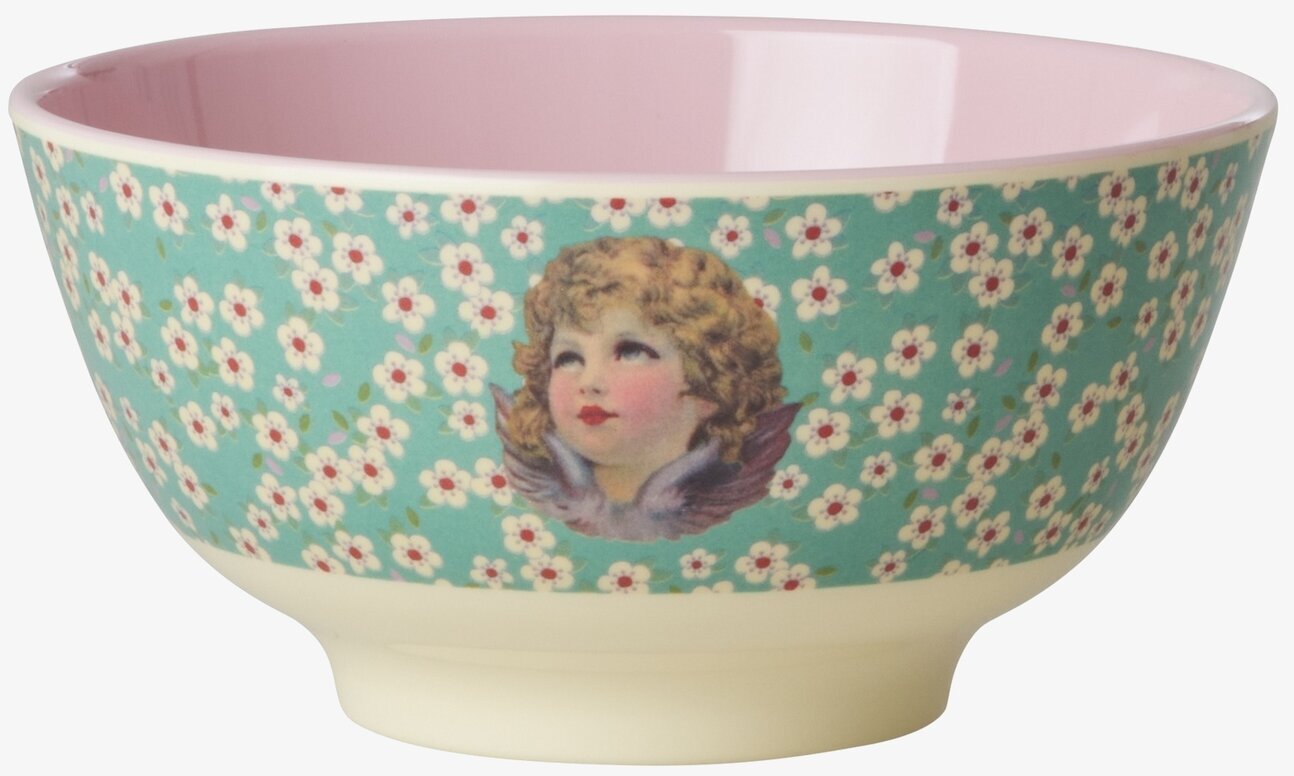 Skål Grön Angel Print från Rice med blommor och ängelmotiv