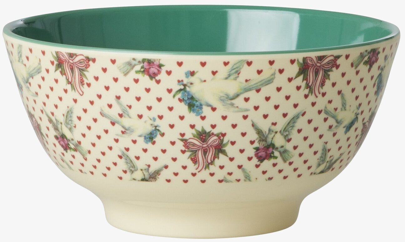 Rice Skål Dove Print med duvmönster och olivgrön insida