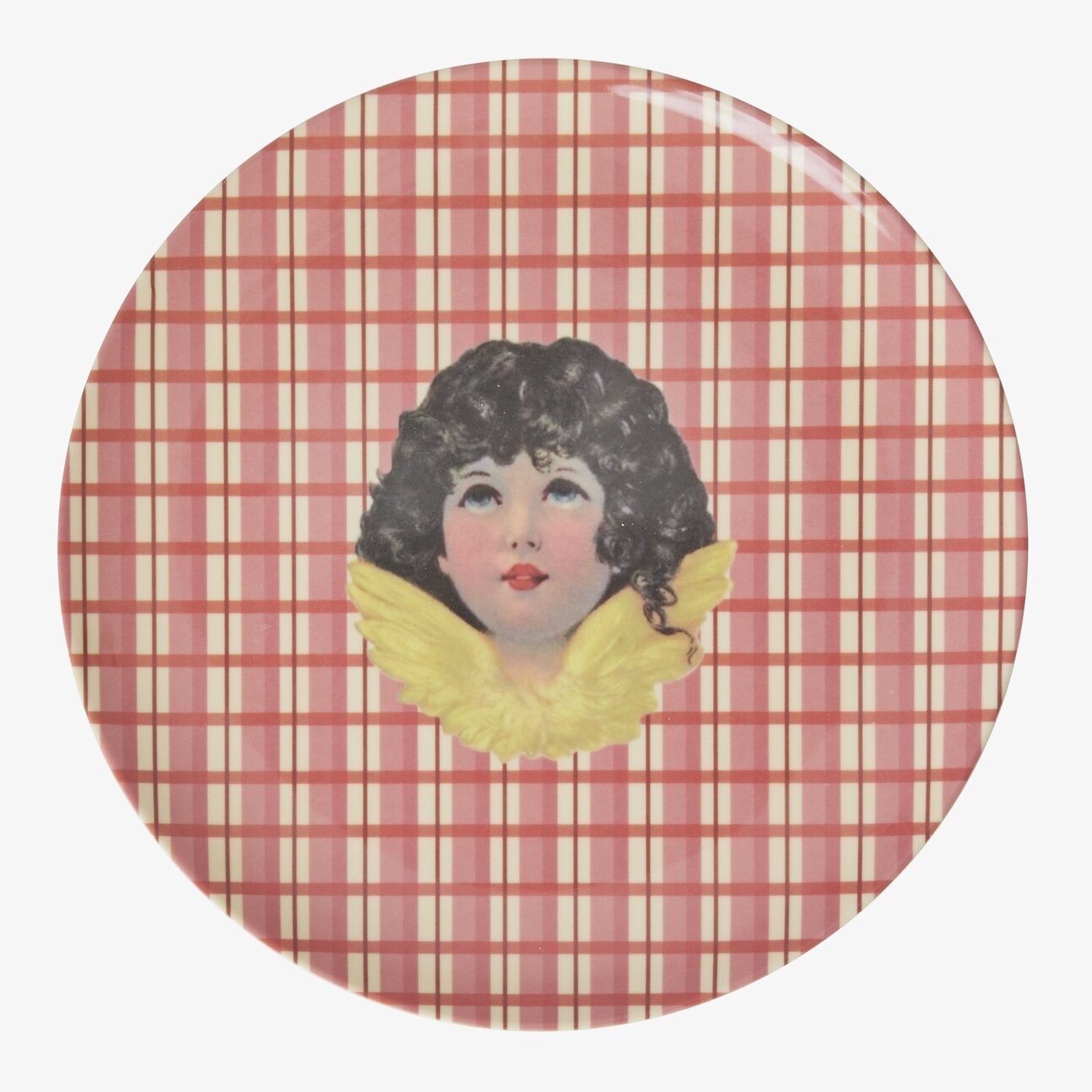 Assiett Angel Print från Rice med kerub på rosa rutmönster