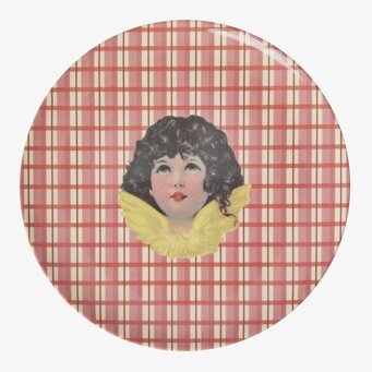 Assiett Angel Print från Rice med kerub på rosa rutmönster