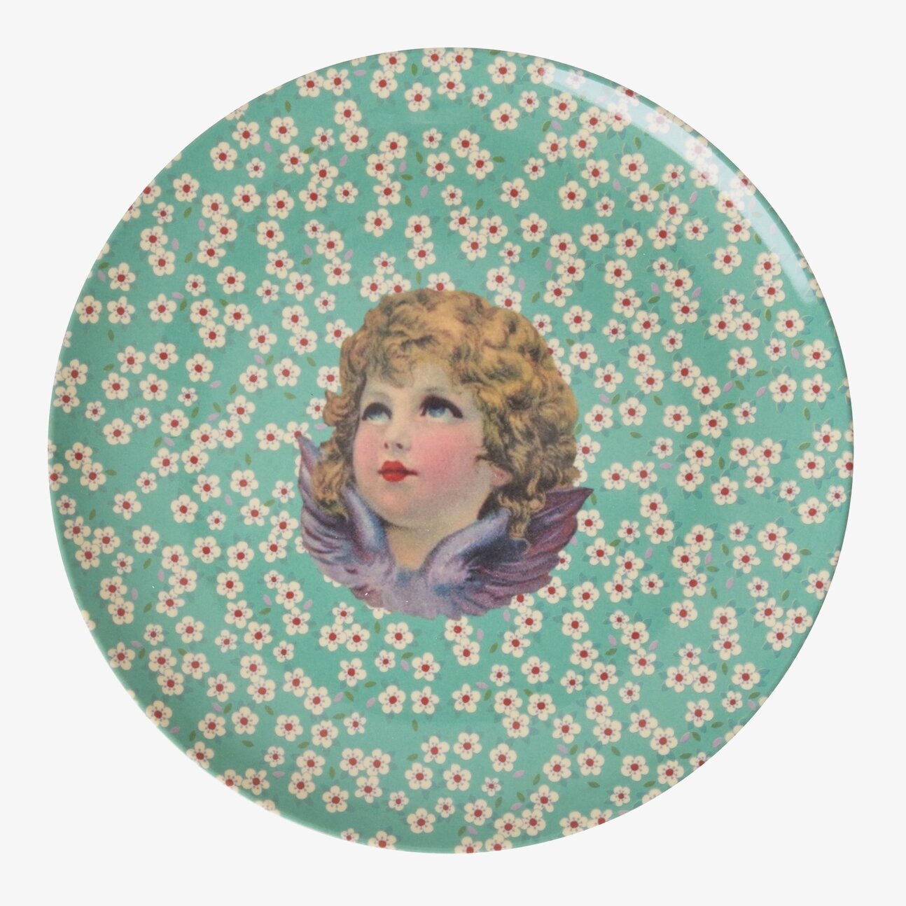 Assiett Grön Angel Print från Rice med blommor och ängel