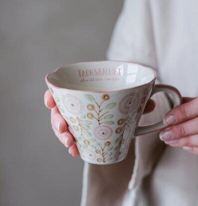 Keramikmugg - Tacksamhet från Majas Cottage med blommönster