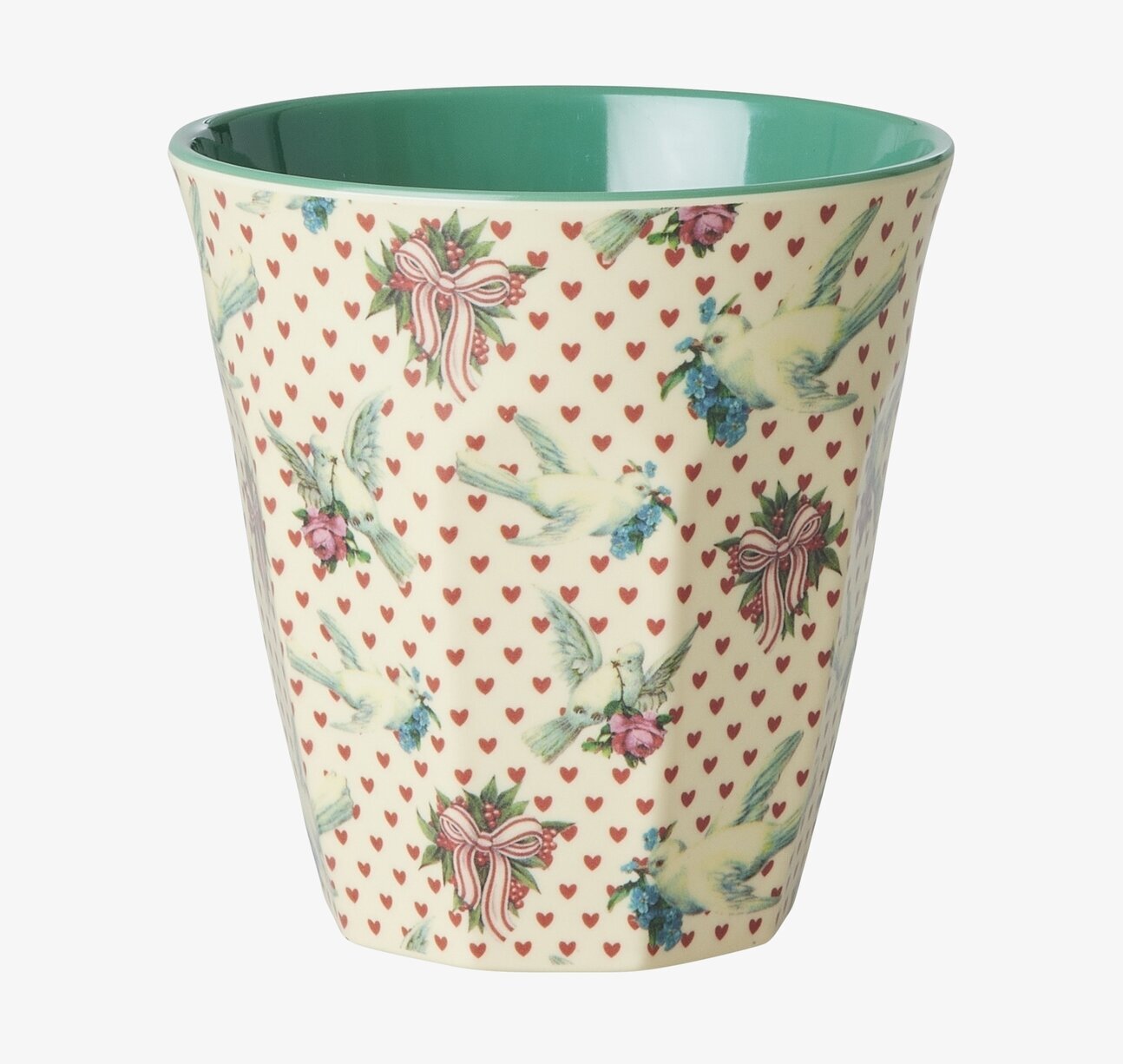 Melaminmugg Dove Print från Rice med duvor och hjärtan