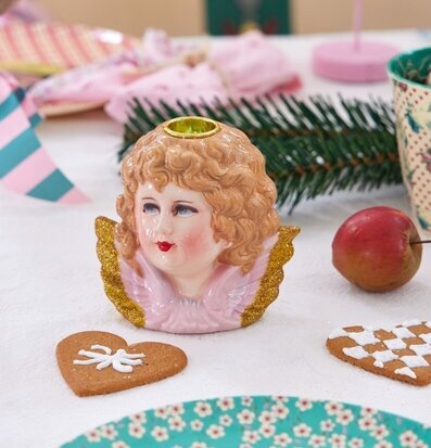 Ljushållare Ängel Rosa från Rice med juldekorationer