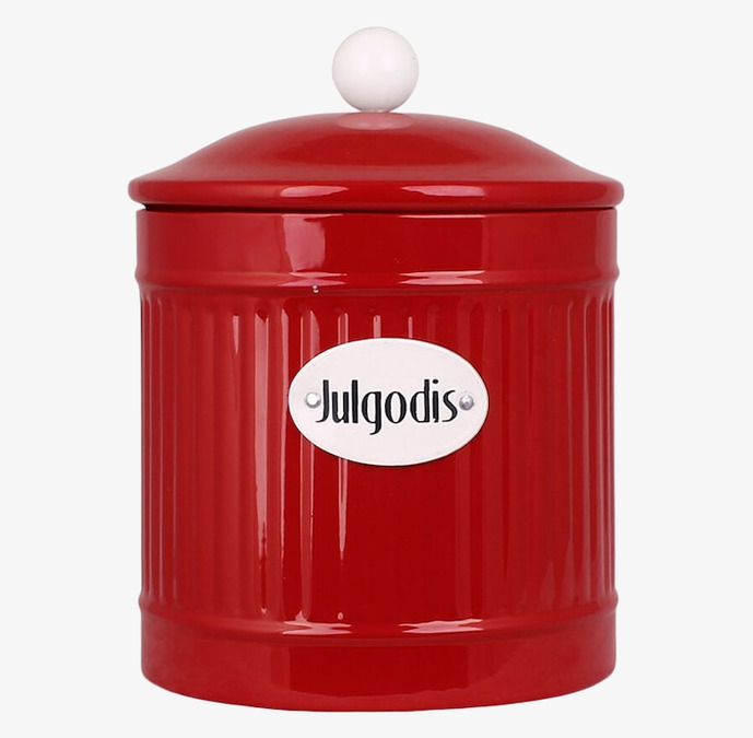 Plåtburk Hugo Julgodis Röd från Strömshaga i röd plåt