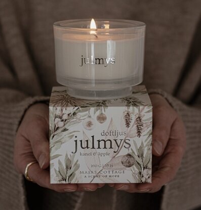 Doftljus Julmys Äpple/Kanel från Majas Cottage i glasbehållare