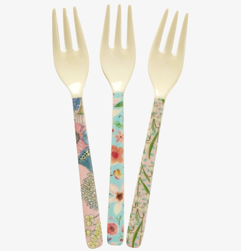 Tårtgaffel 3-pack - Viva La Vida från Rice i färgglada mönster