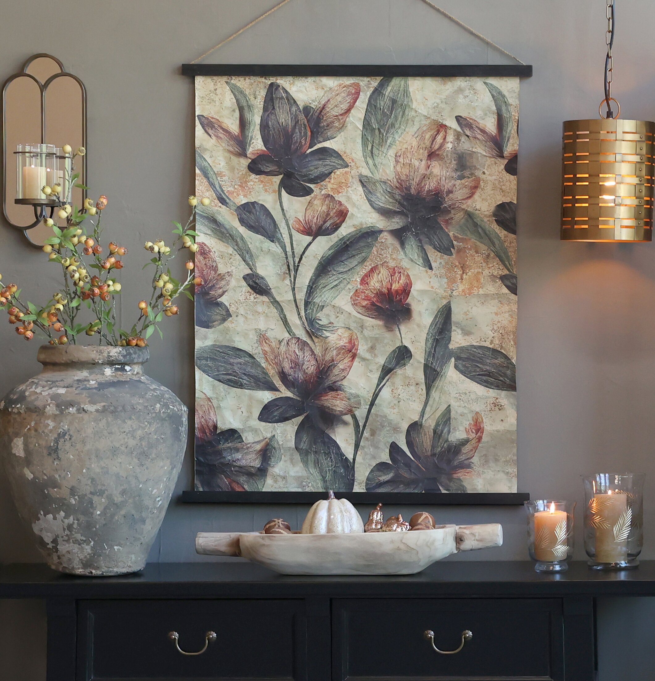 Canvastavla Blommor från Chic Antique med rustik bakgrund