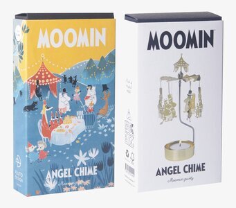 Bild av förpackning med änglaspel och Muminmotiv