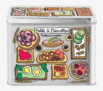 Bild av färgglad plåtburk för kex och knäckebröd