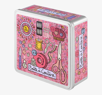 Bild av färgglad och livlig plåtburk för sybehör