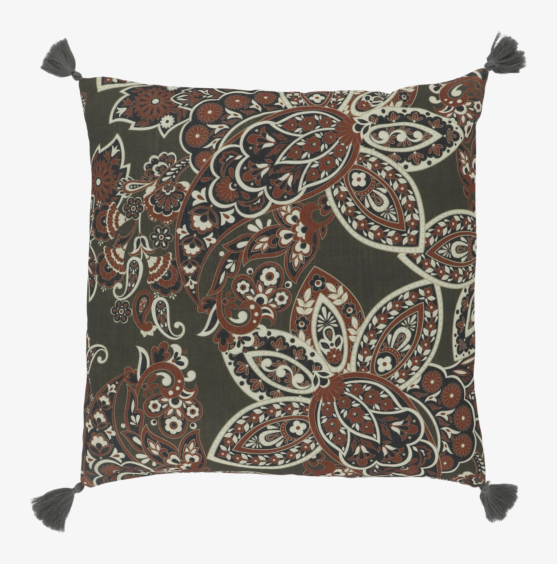 Kuddfodral Aix Grön/Terracotta från Chic Antique med tofsar