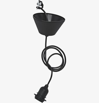 Bild av stilren svart taklampa med spiralformad kabel