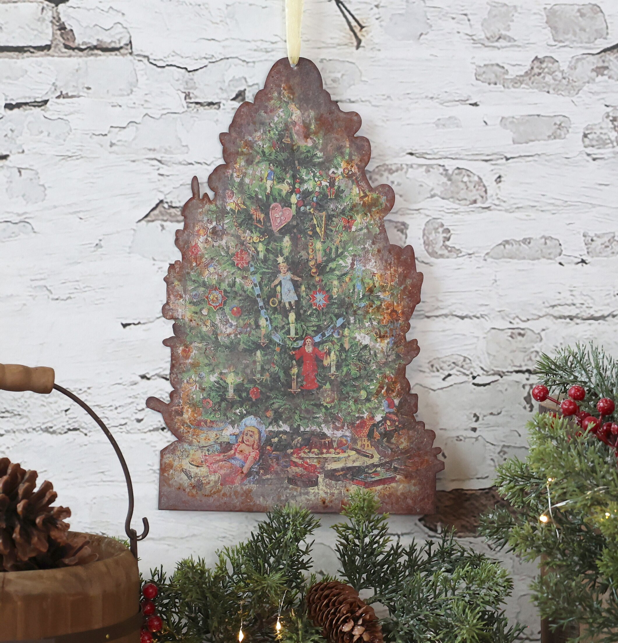 Plåtskylt Vintage Julgran Chic Antique Väggdekoration Väggskyltar Posters Affischer Plåttavlor Plåtskyltar Tavlor Kalenderhängare Väggtroféer Paper Mache