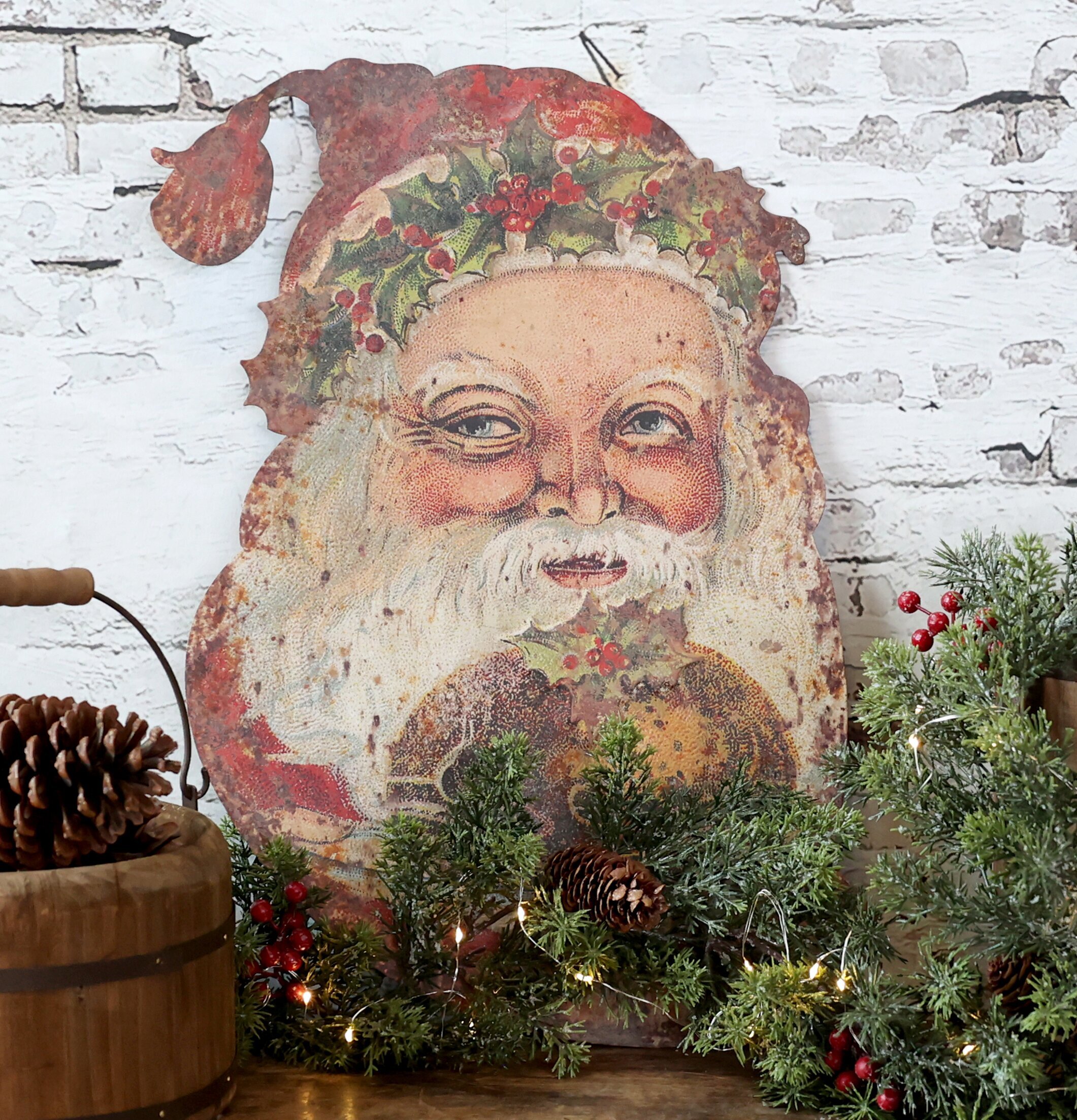 Plåtskylt Santa Vintage Chic Antique Väggdekoration Väggskyltar Posters Affischer Plåttavlor Plåtskyltar Tavlor Kalenderhängare Väggtroféer Paper Mache