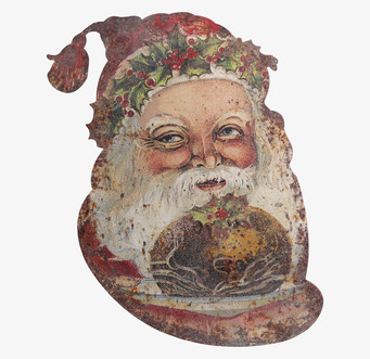 Bild av rustik plåtskylt med nostalgisk jultomte