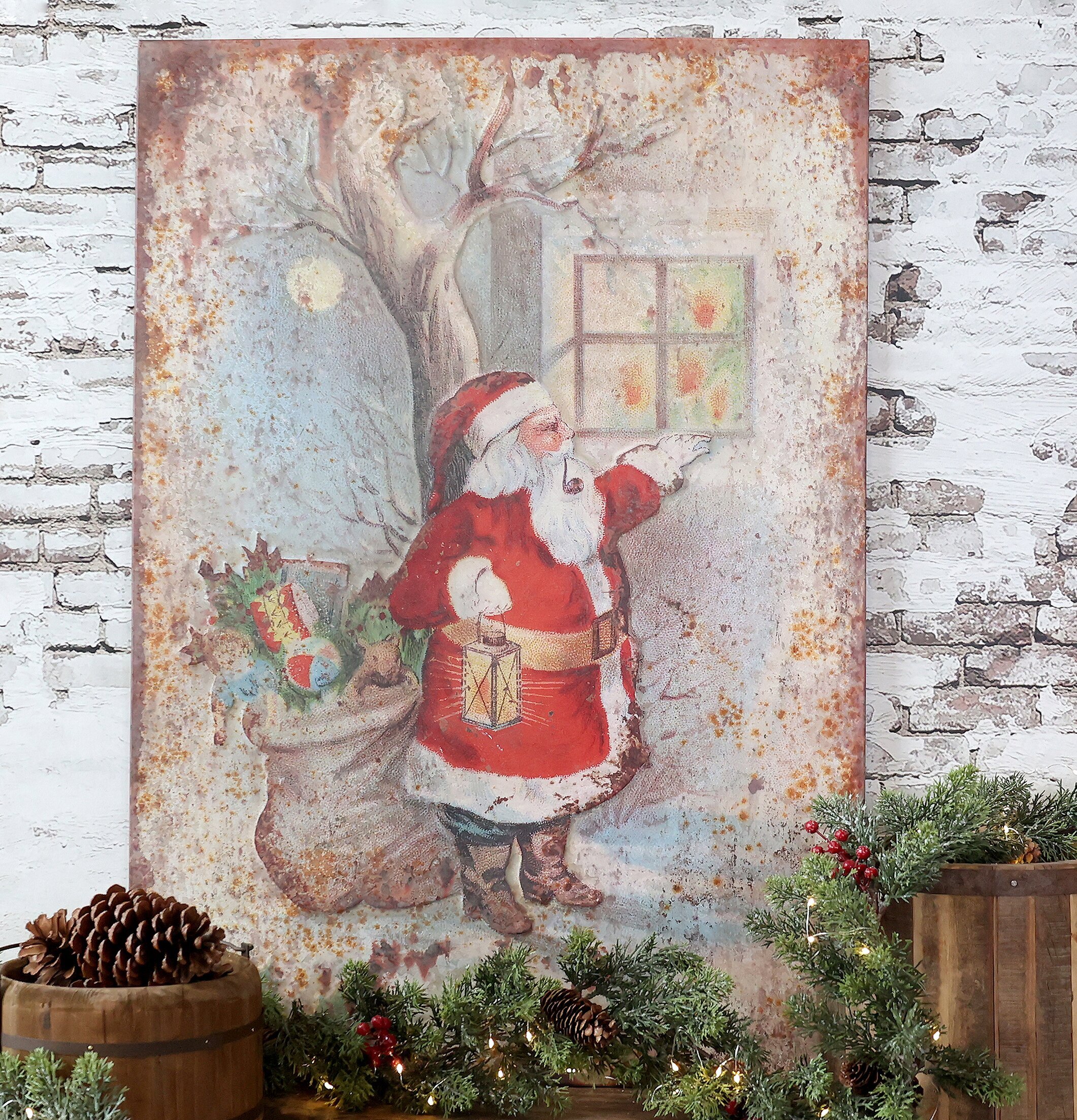 Plåtskylt Vintage Santa Chic Antique Väggdekoration Väggskyltar Posters Affischer Plåttavlor Plåtskyltar Tavlor Kalenderhängare Väggtroféer Paper Mache