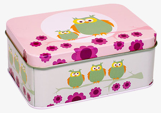 Liten Plåtburk Ljusrosa Uggla från Blafre med ugglor och blommor