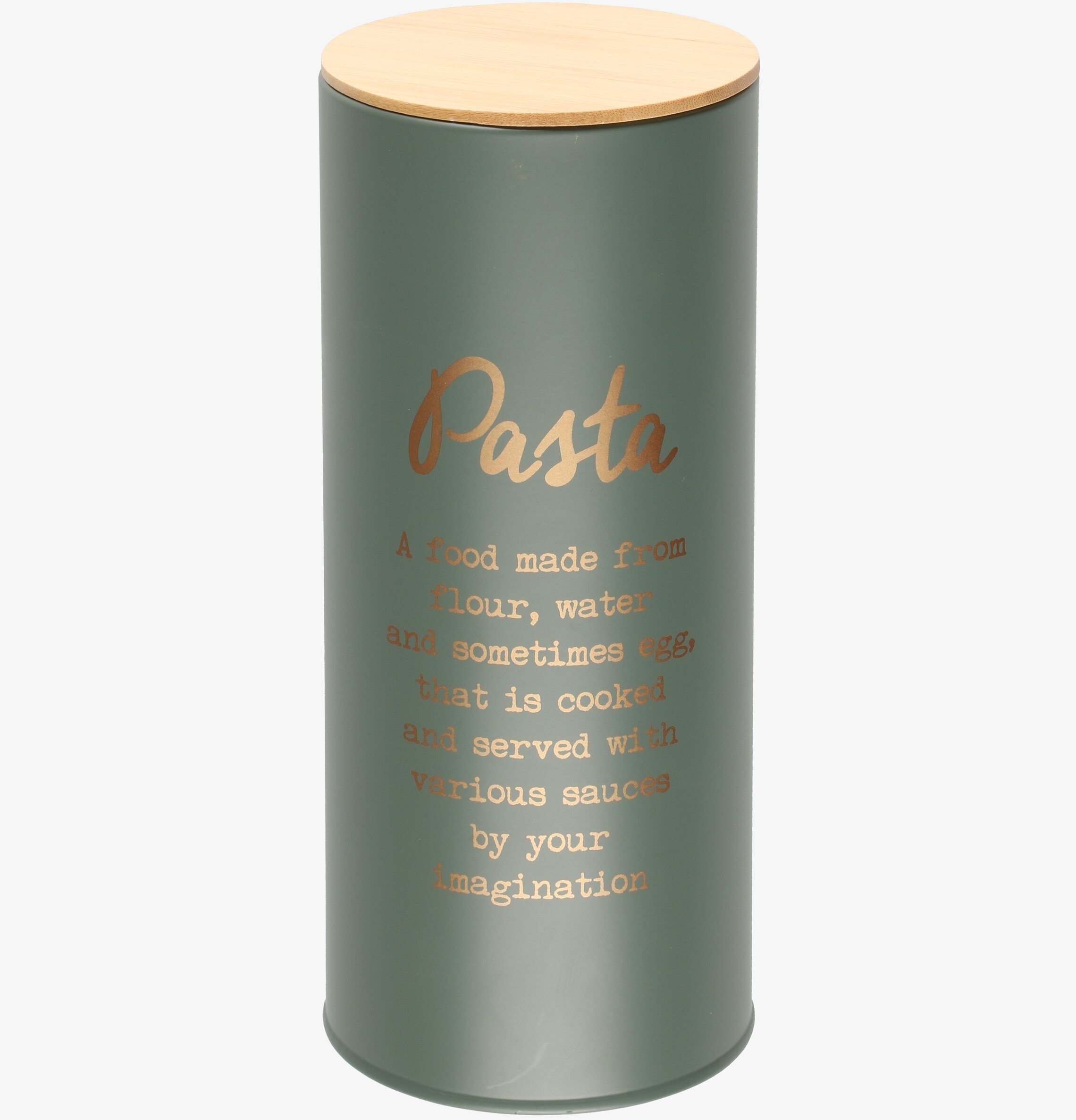 Bild av stilren plåtburk med trälock och gyllene text