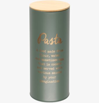 Bild av stilren plåtburk med trälock och gyllene text