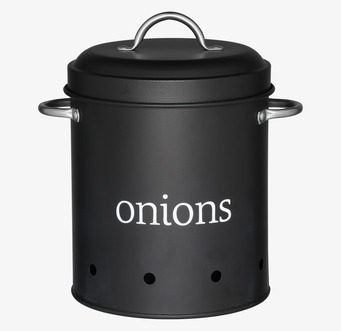 Bild av stilren och praktisk plåtburk för lökförvaring