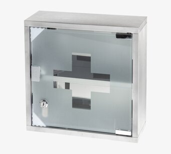 Bild av stilrent medicinskåp med frostad glasdörr