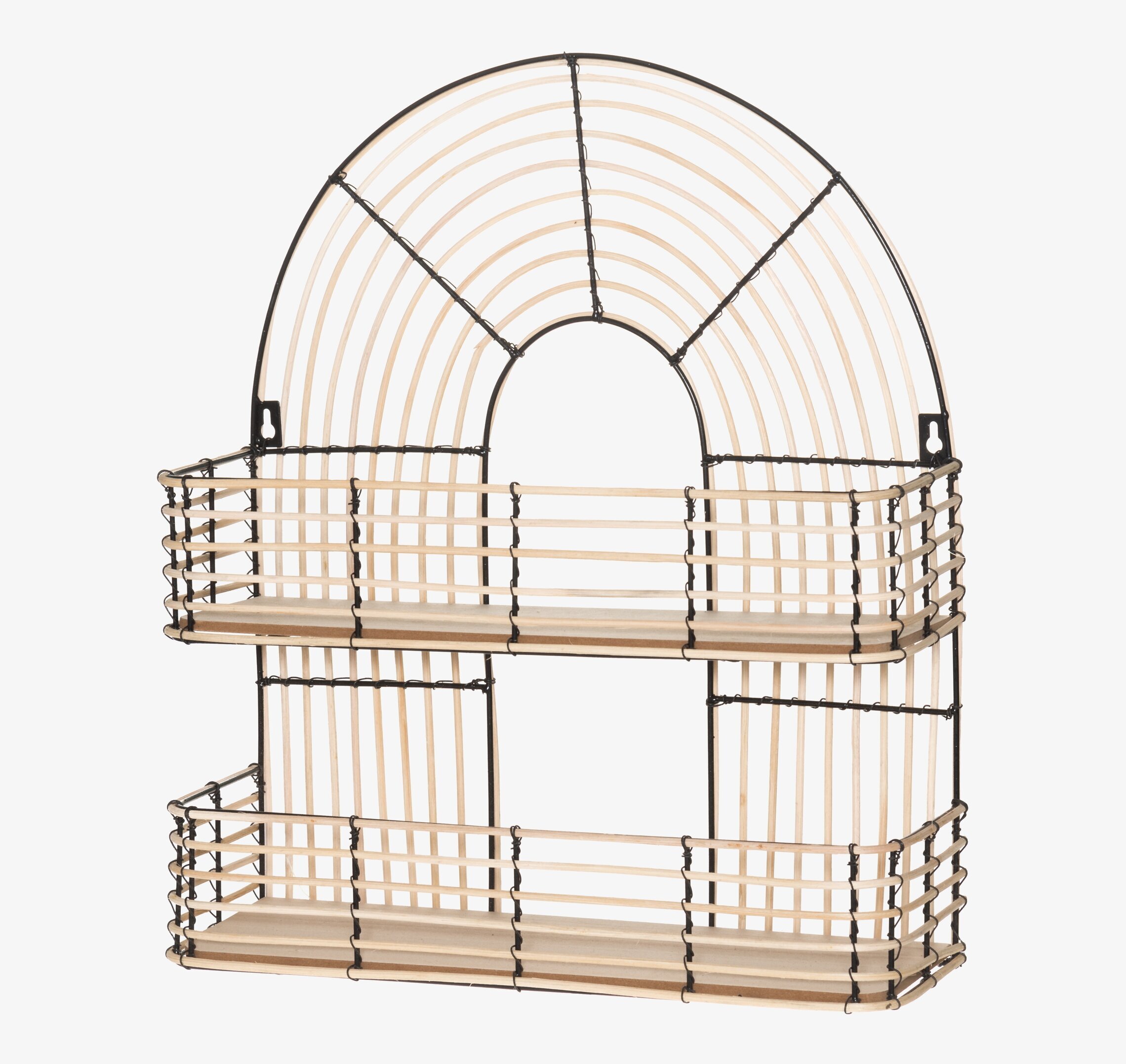 Bild av elegant rottingvägghylla med bågformad design