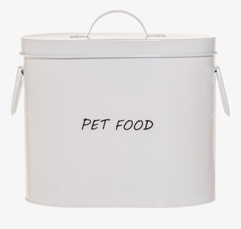 Bild av stilren oval plåtburk för djurmatförvaring