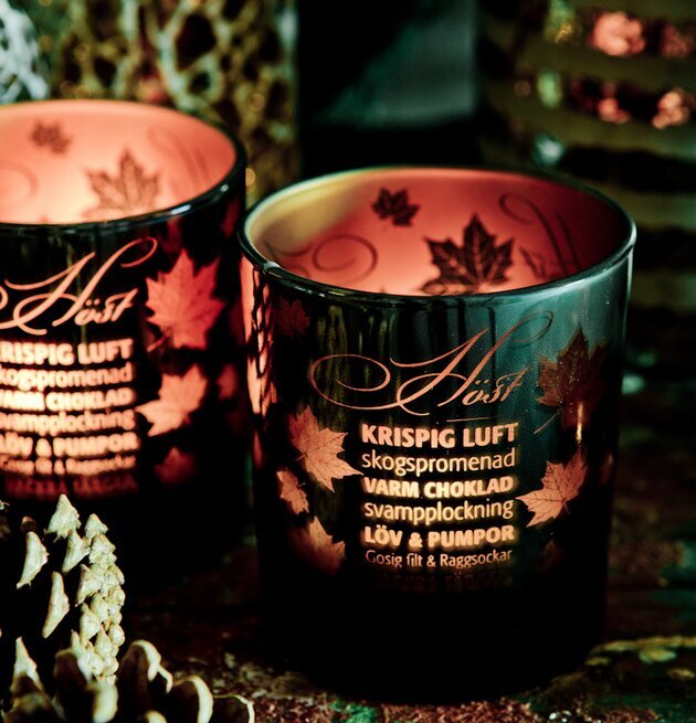 Höst - Majas Cottage ljuslykta med höstmotiv och kopparfärg