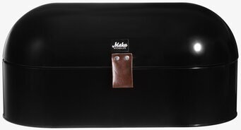 Bild av elegant oval brödbox i svart med läderspänne