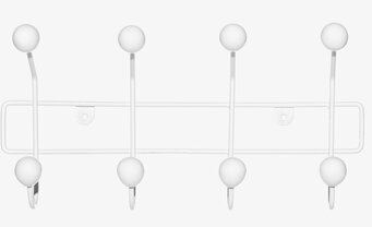 Foto av vit vägghängare med fyra krokar i metall