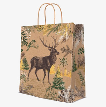 Bild av vintage presentpåse med hjort och växtmotiv