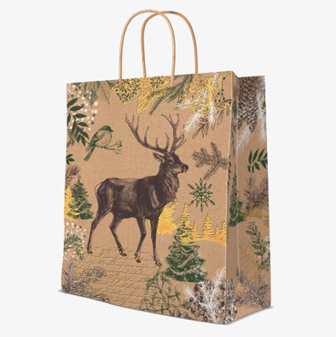 Bild av vintage presentpåse med hjort och växtmotiv