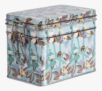 Bild av färgglad Mumindalen-inspirerad teburk i metall