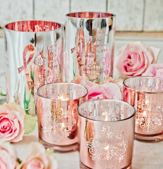 Pink Ribbon - Majas Cottage ljuslyktor med rosa rosor