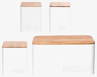 Bild av stilrena plåtburkar med trälock för köksförvaring