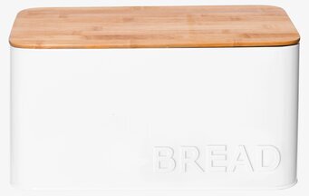 Foto av stilren vit plåtburk med bambulock för bröd