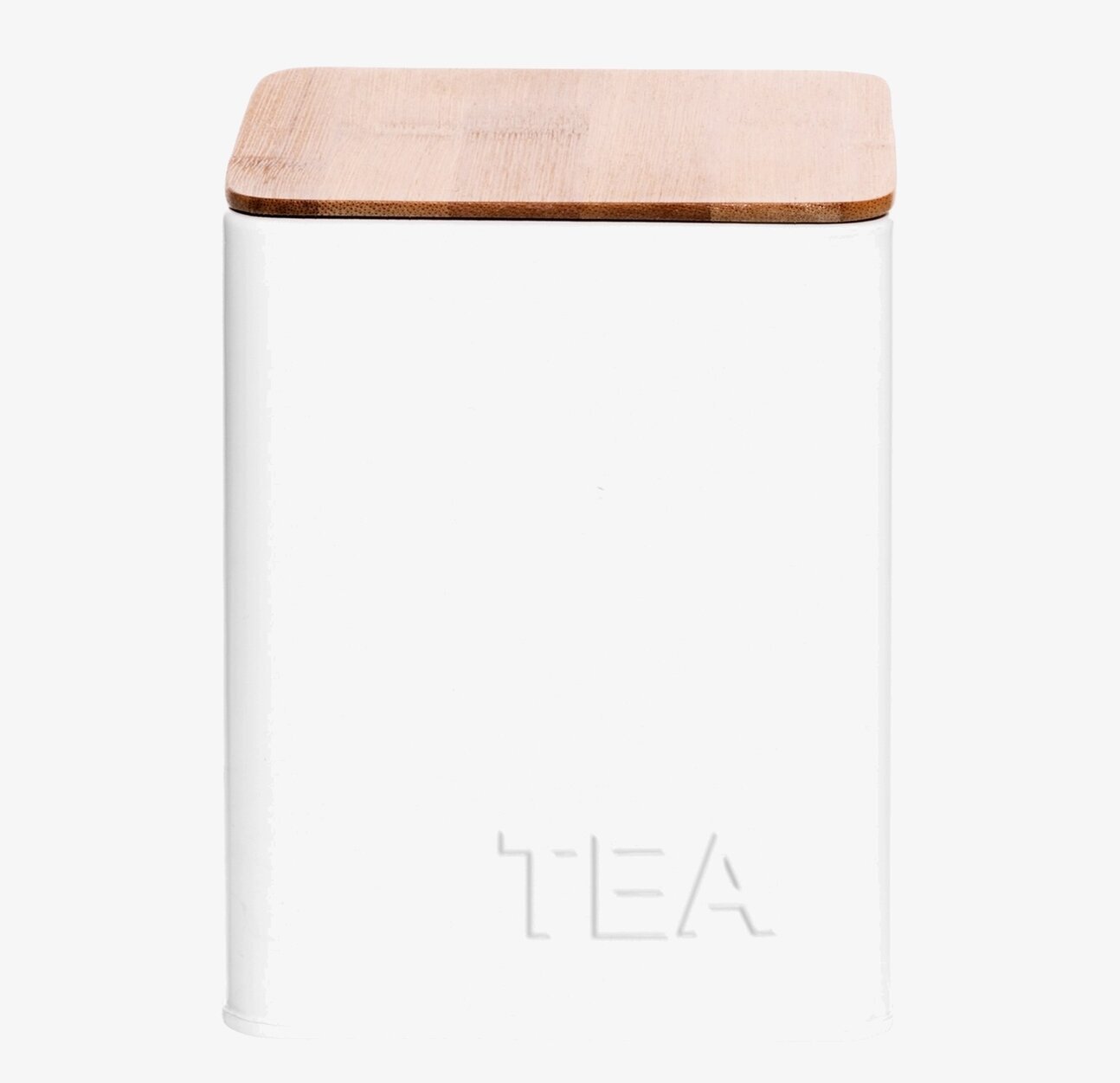 Bild: Vit plåtburk med trälock för modern köksdesign