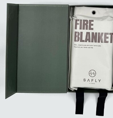 Bild av stilfullt designad brandfilt i elegant förpackning