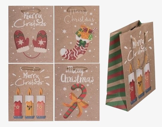 Påse Mellan Christmas Warms Bromma Kortförlag Presentinslagning Godispåsar Paket för presenter Papperspåsar kalaspåsar Presentband Tygband Band