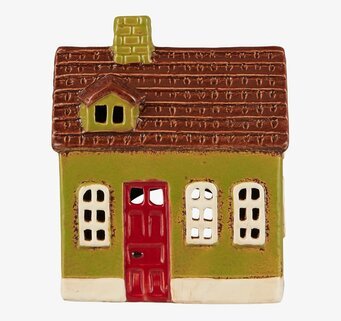 Bild av charmig ljuslykta i form av ett miniatyrhus