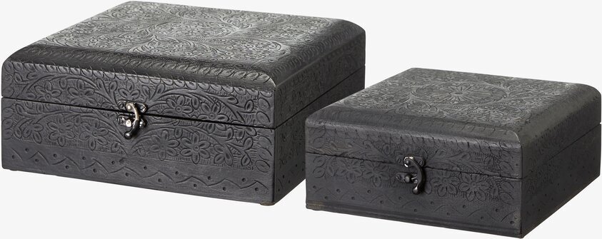 Ask Amala Svart Set/2 Wikholm Form Förvaringslådor och korgar Boxar Förvaringsboxar Porslinsboxar Trälådor Smyckesboxar i porslin