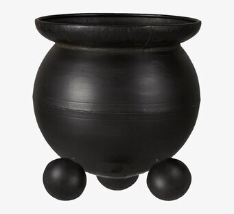 Foto av stor rund svart kruka med industriell stil