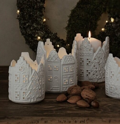 Gingerbread Ljushållare Liten Majas Cottage Lyktor Endless Light Ljuslyktor