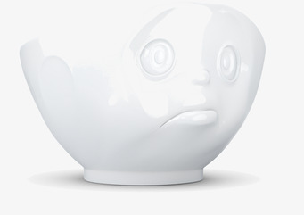 Foto av uttrycksfull porslinsskål med ledsamt ansikte